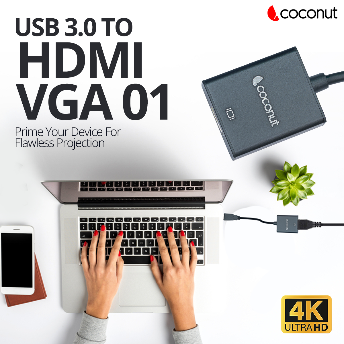 USB 3.0 to HDMI Converter, supports 4K resolution for clear display